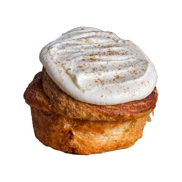 A delicious cinnamon roll monkey bread danish with a generous swirl of cinnamon and a thick layer of cream cheese frosting, sprinkled with cinnamon.