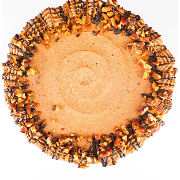 Layers of rich chocolate devil's food cake, generously filled with our homemade caramel-pecan filling, finished with a swirl of creamy caramel frosting, delivering the perfect balance of sweet and salty in every bite.