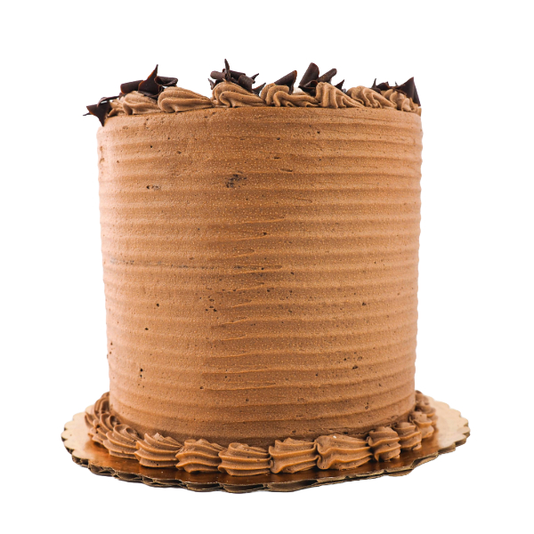 A masterpiece for the senses, this cake features layers of rich chocolate cake, generously filled with velvety chocolate frosting and dark chocolate chips. The cake is then finished with a smooth chocolate glaze and adorned with delicate dark chocolate curls.