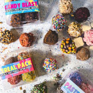 You can have it all! Our every flavor pack includes: one greatest hits pack | vanilla sprinkle, triple chocolate, red velvet, French toast. One cereal bowl pack | fruity pebble, cap'n crunch, special-k, cinnamon crunch. One pastel pack | animal cracker, unicorn poop, andies mint. One candy blast pack | m&m, reese's, butterfinger, snickers