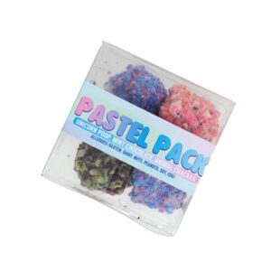 Indulge in a symphony of soft hues and delicate flavors. This pack features two Unicorn Poop cake balls, bursting with rainbow sprinkles and magic, one refreshing Andes Mint Chocolate cake ball, and one charming Pink Animal Cracker cake ball. A delightful treat for the eyes and the taste buds!