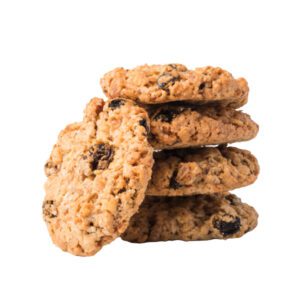 Bite-sized cookies packed with hearty oats and plump raisins, offering a classic combination of textures and flavors.