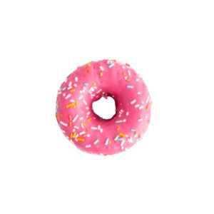 Yeast raised doughnut fried and dipped in strawberry icing glaze and sprinkles